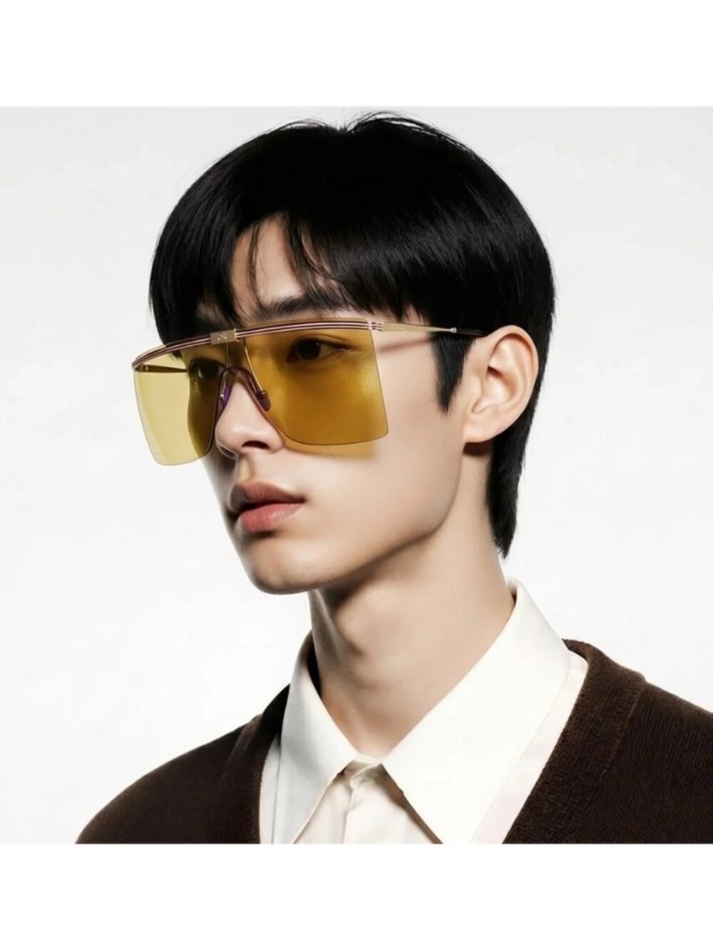 New Authentic GG1096S 003 Sunglasses by Gucci™ Shield, Material: Metal, Rimless.